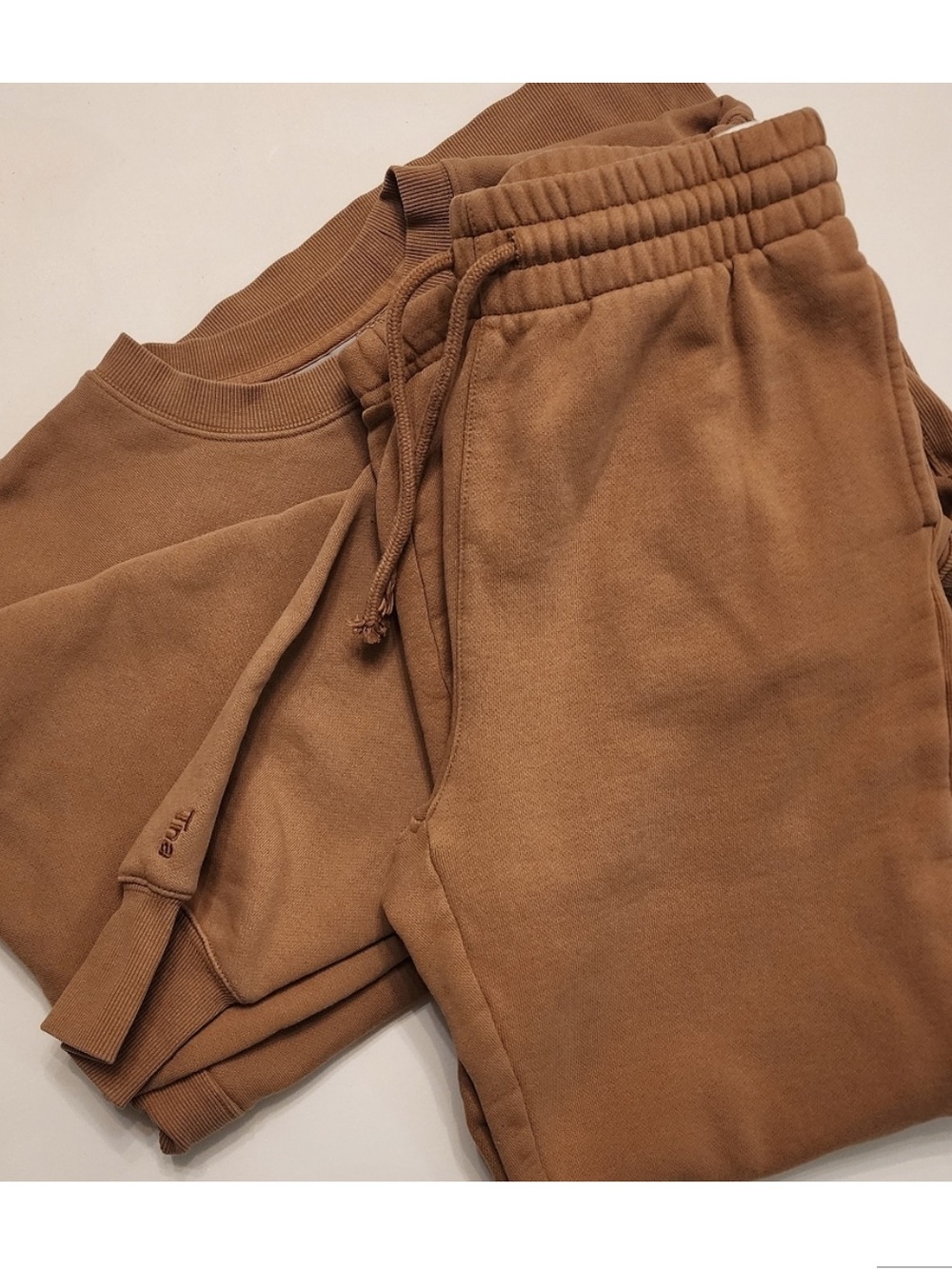 TNA Cozy Fleece Brown Track Pants & Sweatshirt Set